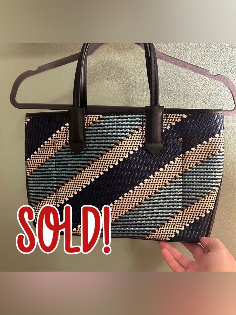 Calvin Klein Woven Black and Blue Women's Tote Bag